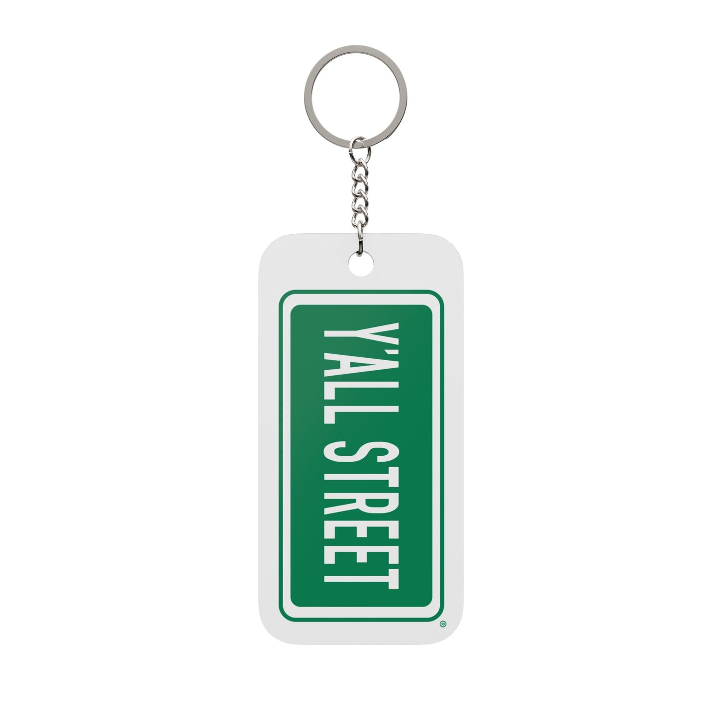 Y'ALL STREET Double-Sided Keychain Charm — Green Street Sign Keyring, Funny Southern Gift