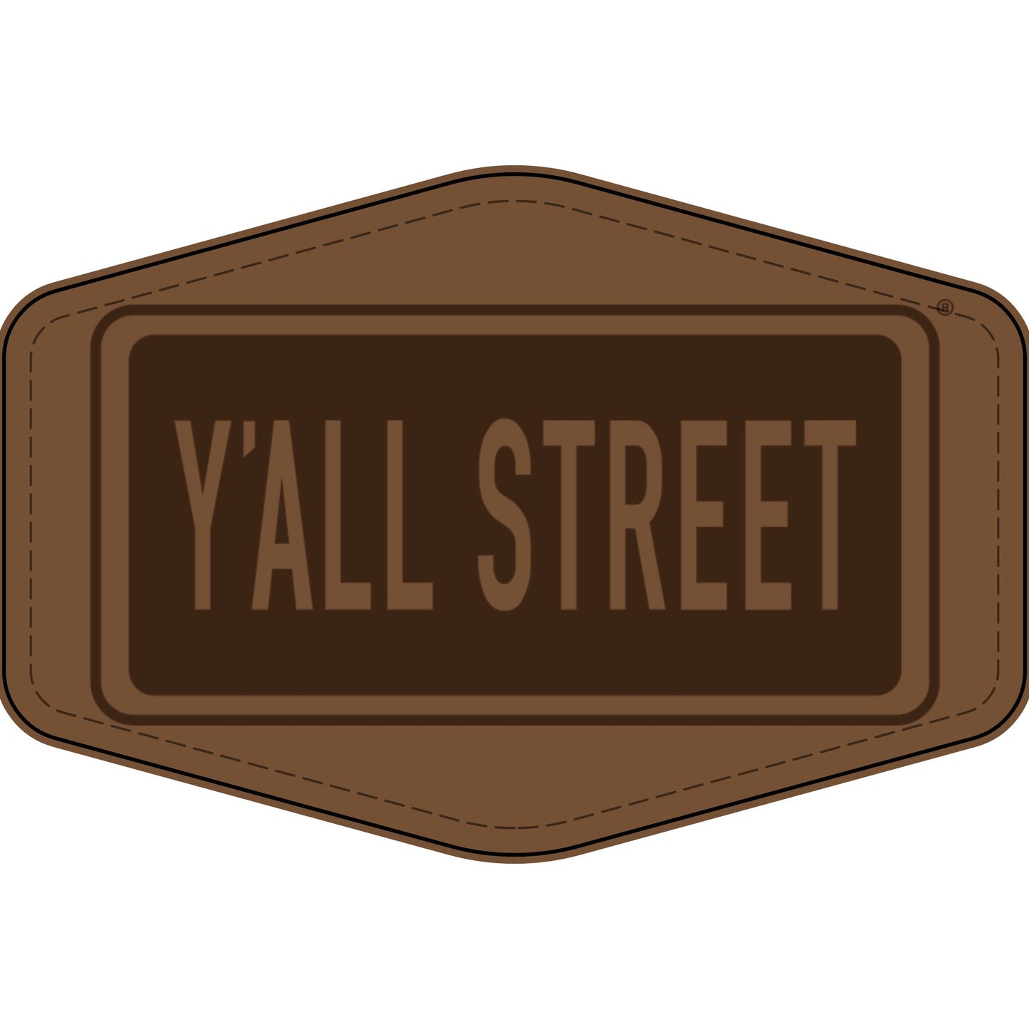 Faux Leather Patch — "Y'ALL STREET" Engraved Round Patch (Country / Southern Road Sign)
