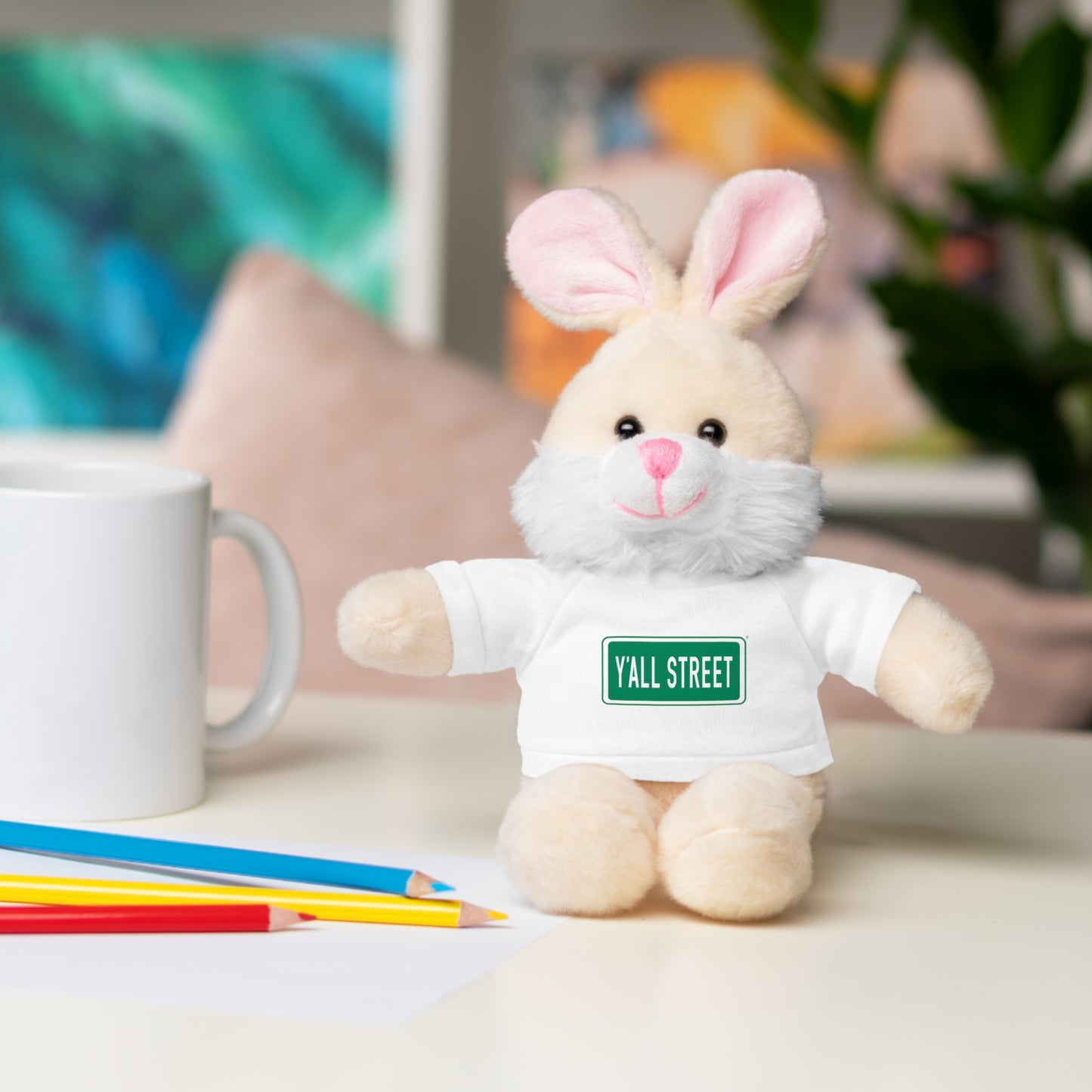 Teddy Bear — White Tee "Y'ALL STREET" Plush Stuffed Animal Gift