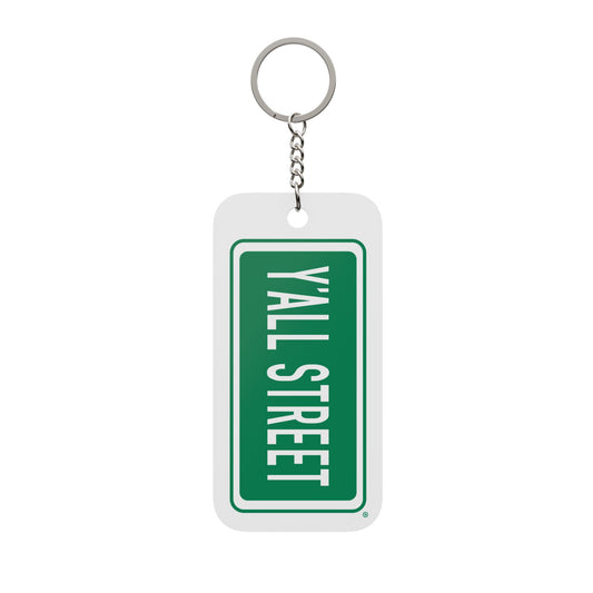 Y'ALL STREET Double-Sided Keychain Charm — Green Street Sign Keyring, Funny Southern Gift