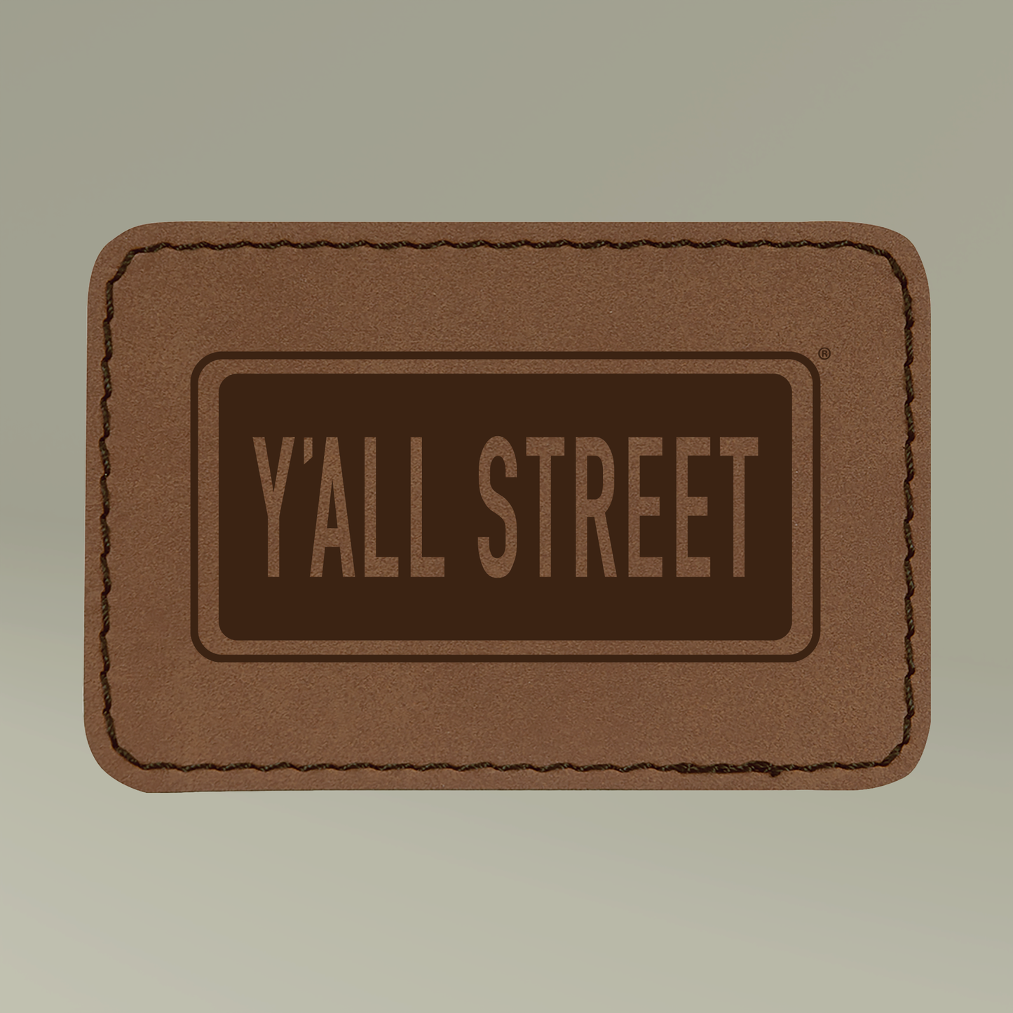 Faux Leather Patch — "Y'ALL STREET" Engraved Round Patch (Country / Southern Road Sign)