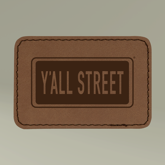 Faux Leather Patch — "Y'ALL STREET" Engraved Round Patch (Country / Southern Road Sign)