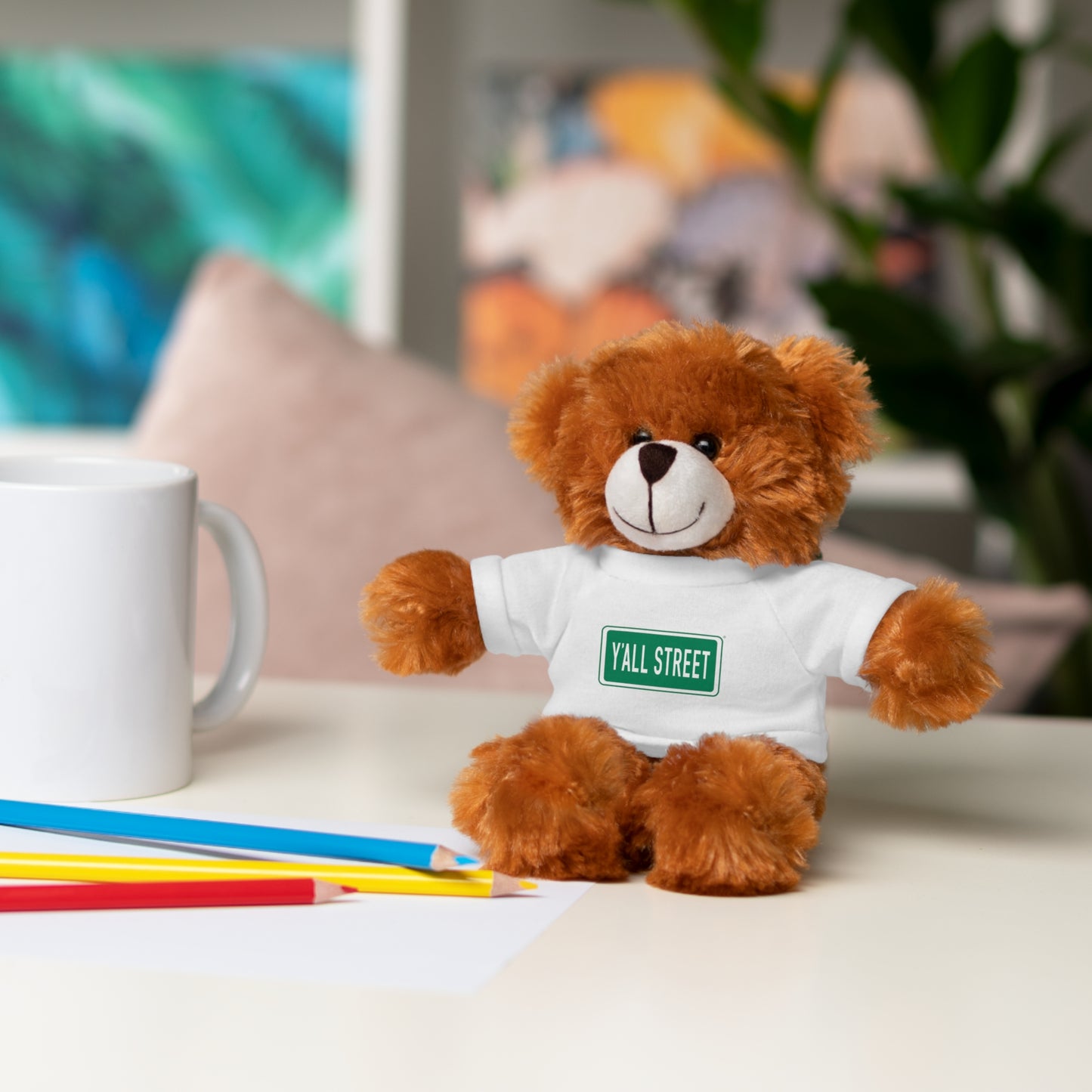 Teddy Bear — White Tee "Y'ALL STREET" Plush Stuffed Animal Gift